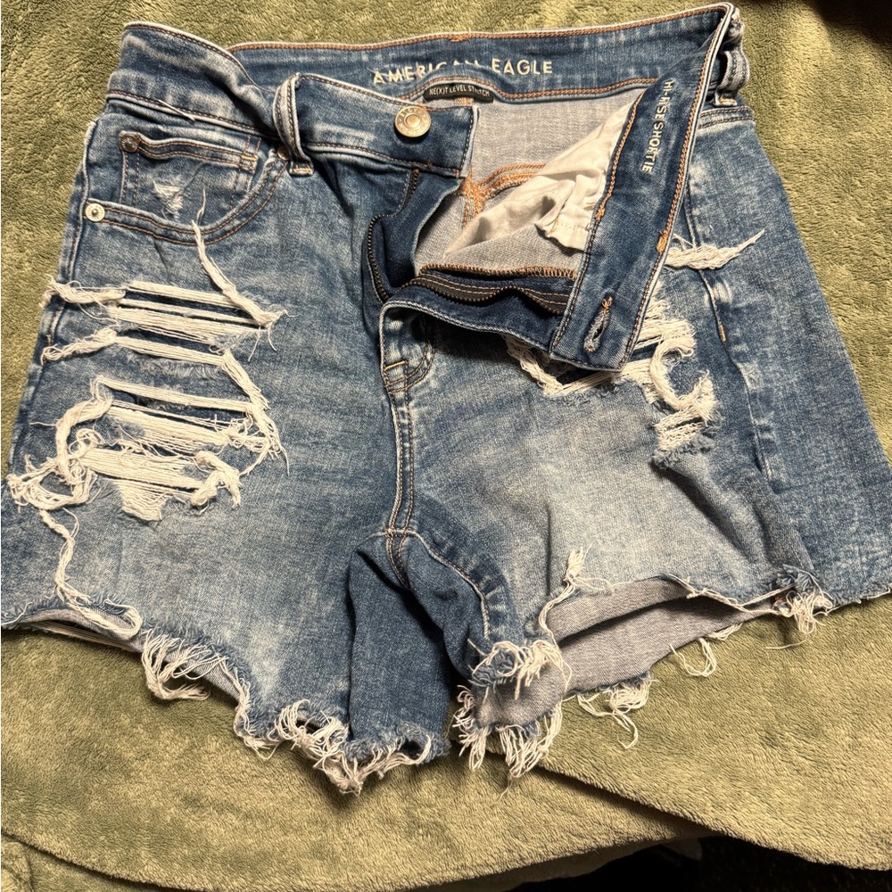 American Eagle Outfitters Light Blue Ripped Jean Shorts